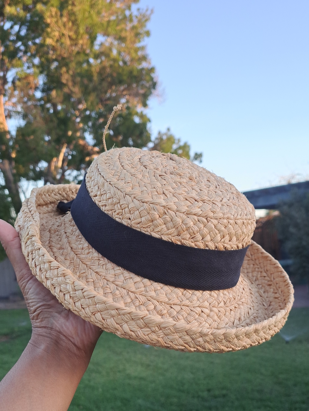 EUC Helen Kaminski Classic 5 Raffia Sun Hat Black Ribbon OS - Picture 5 of 6